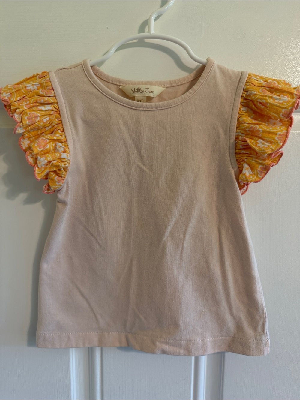 Matilda Jane Pale Pink Tee with Yellow Floral Ruffle Sleeves (4)
